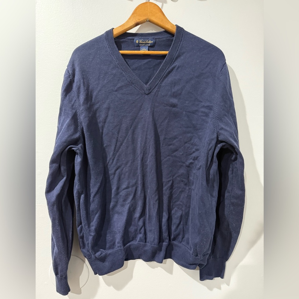 Brooks Brothers Sweater Mens L Dark Blue Long Sleeve Sweater Supima Cotton‎ V Q